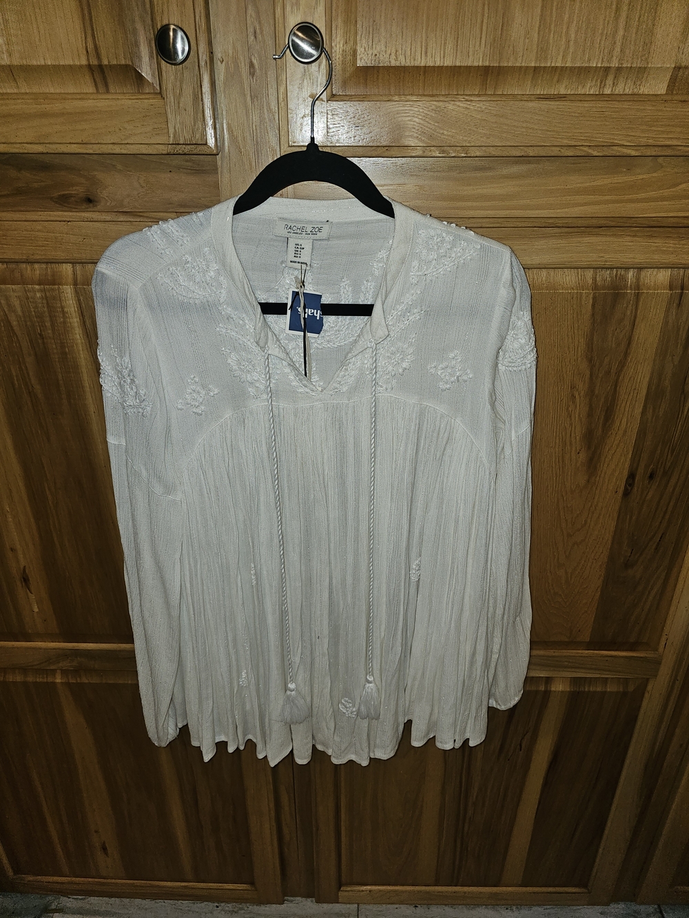 Rachel Zoe White Embroidered Peasant Tunic with Tassel Ties
